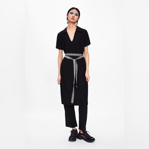 Zara Textured Midi Dress with Printed Belt - Picture 3 of 4